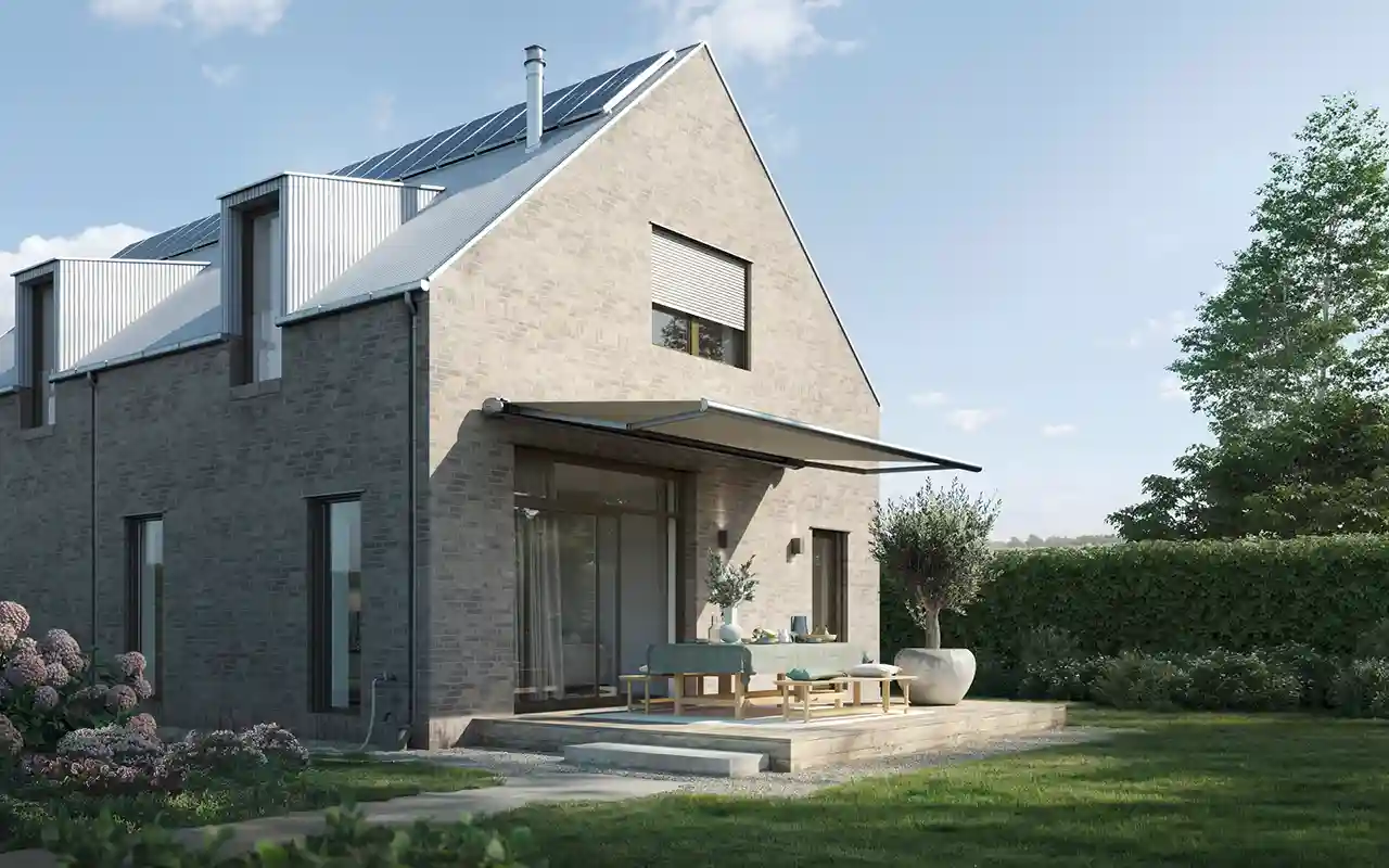 Cremefarbene Terrassenmarkise